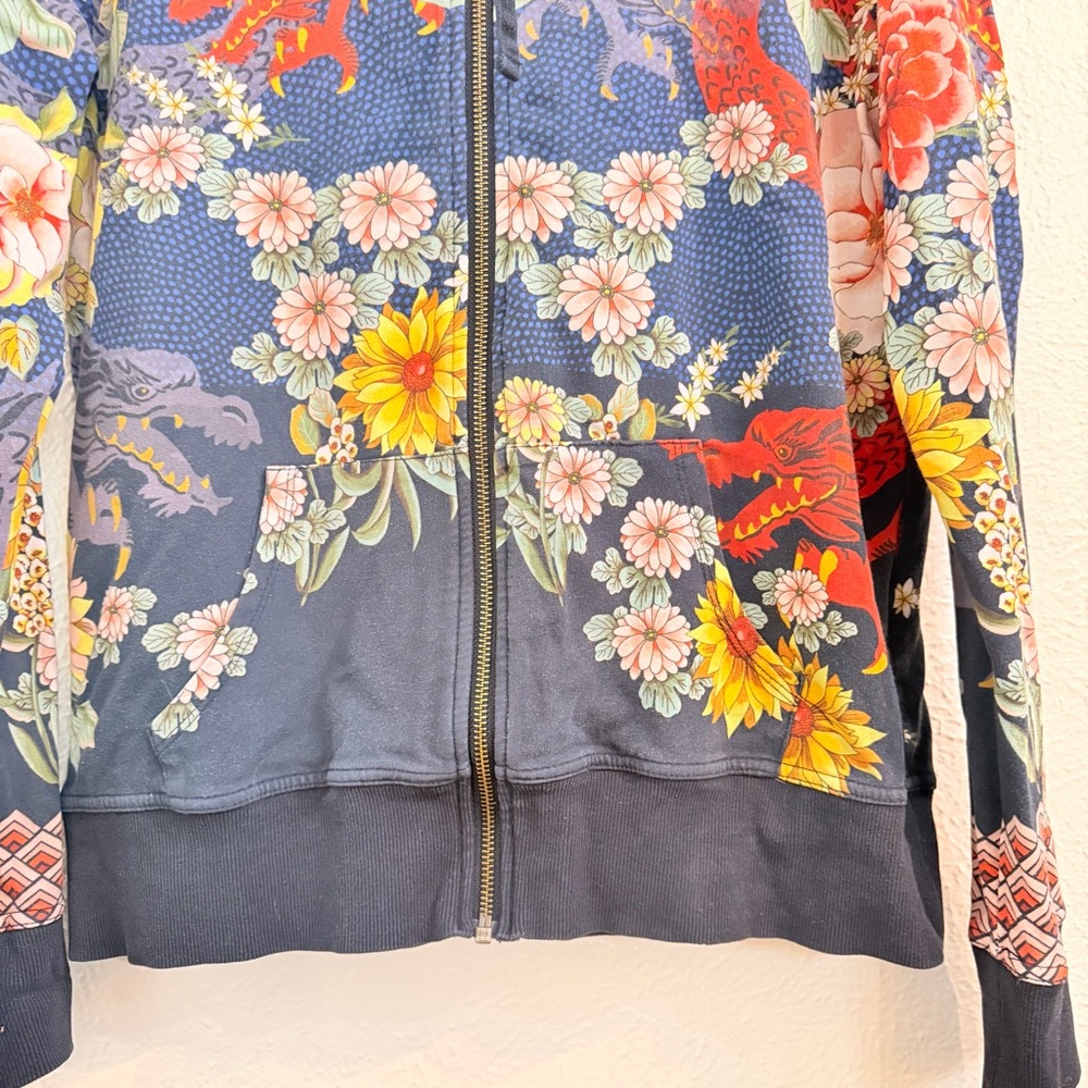 Johnny Was Navy Floral Zip Hoodie with Red, Yellow & Pink Accents - Picture 4 of 10